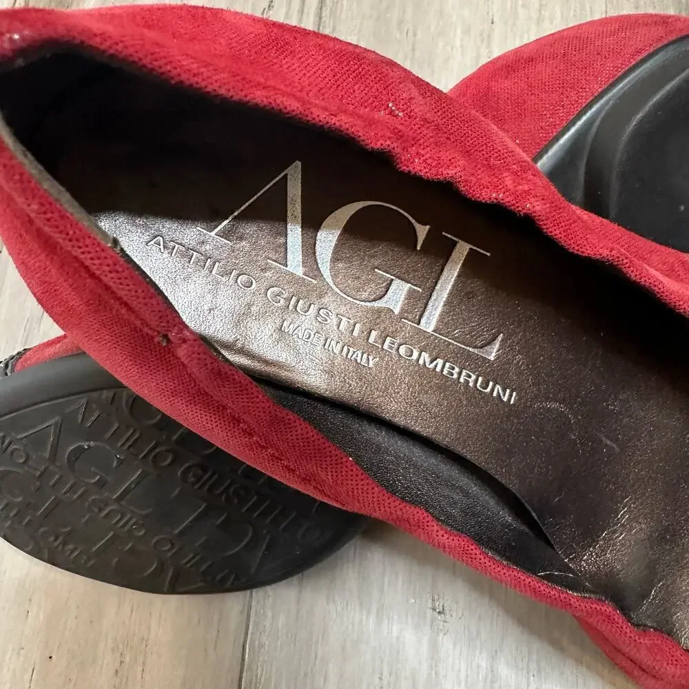 AGL Attilio Giusti Leombruni Patent Toe Ballet Flats Women's Red Black Size 38